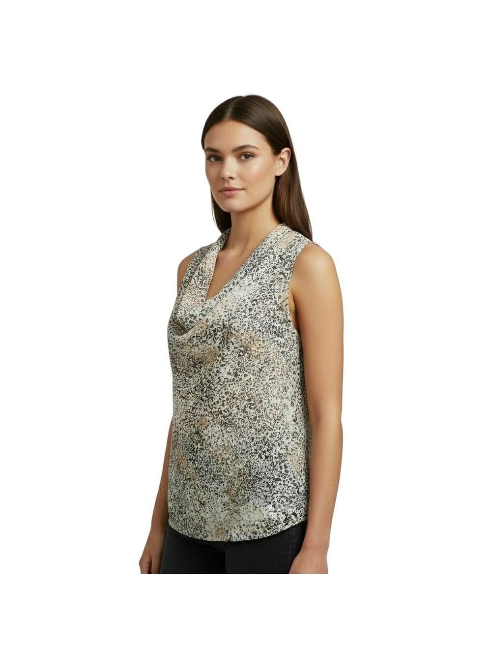 Ann Taylor Womens Sleeveless Animal Print Cowl Neck Blouse Large